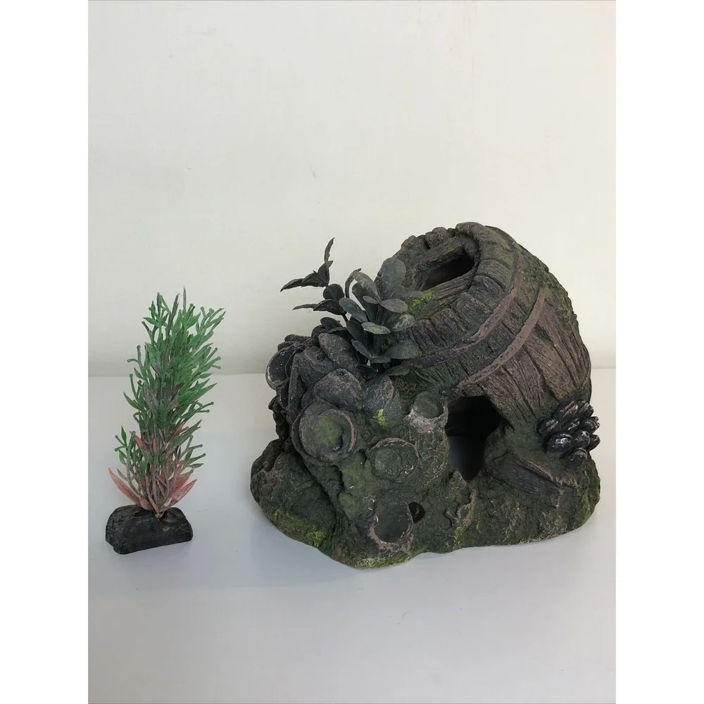 Barrel Coral Aquarium Fish Tank Decoration and Miniature Tall Grass Plant